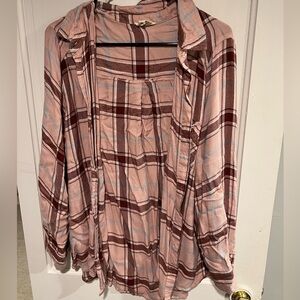 Plaid Button Down Shirt - Pink and Brown